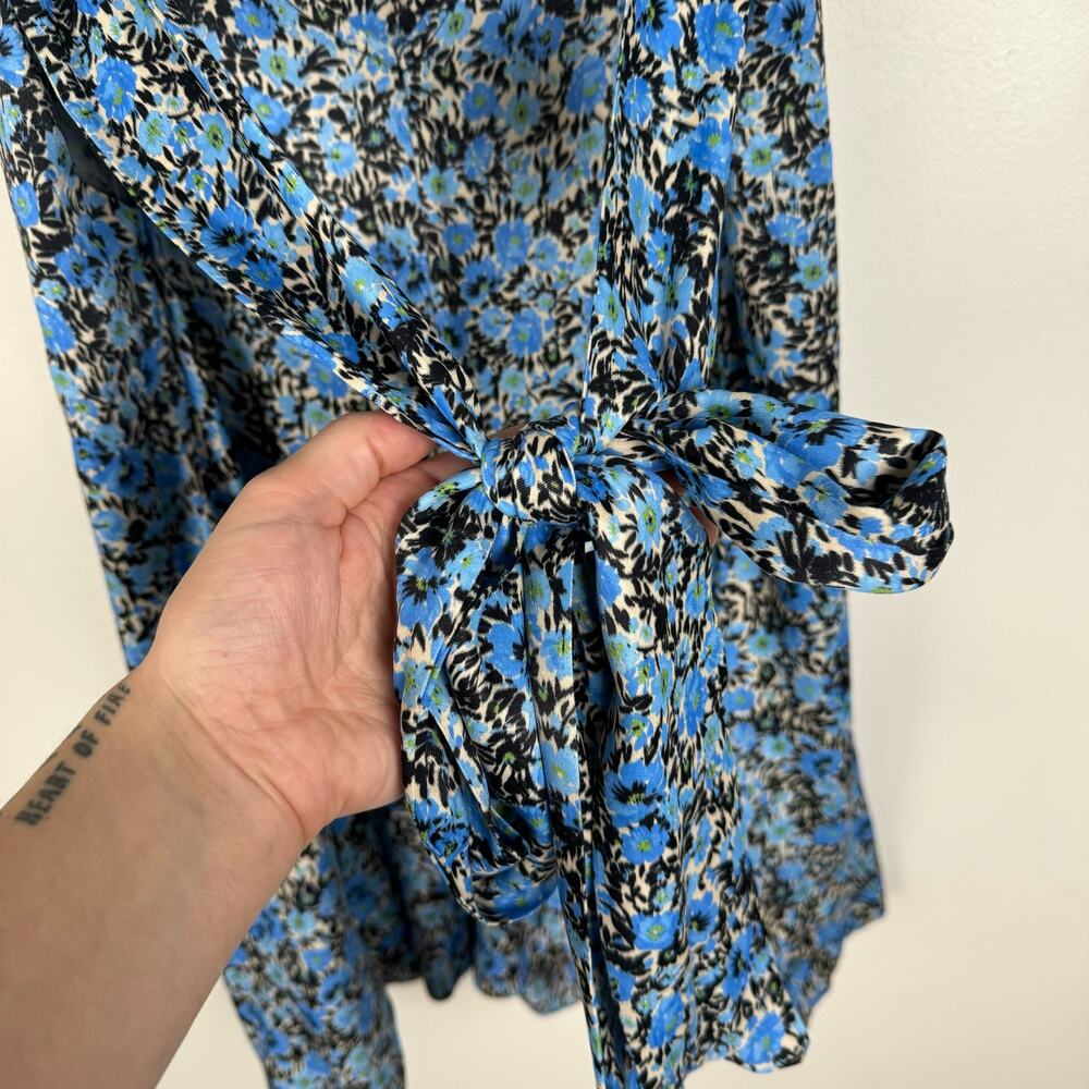 Topshop Floral Romper Blue Silky Satin Grunge Tie Back Sleeveless Size 12 Beach - Picture 4 of 12